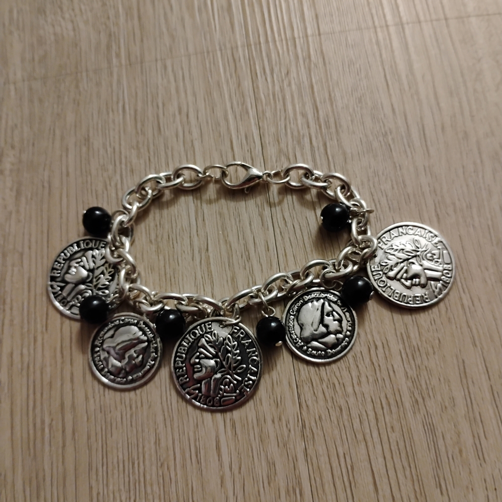 Silver Coin Charm Bracelet